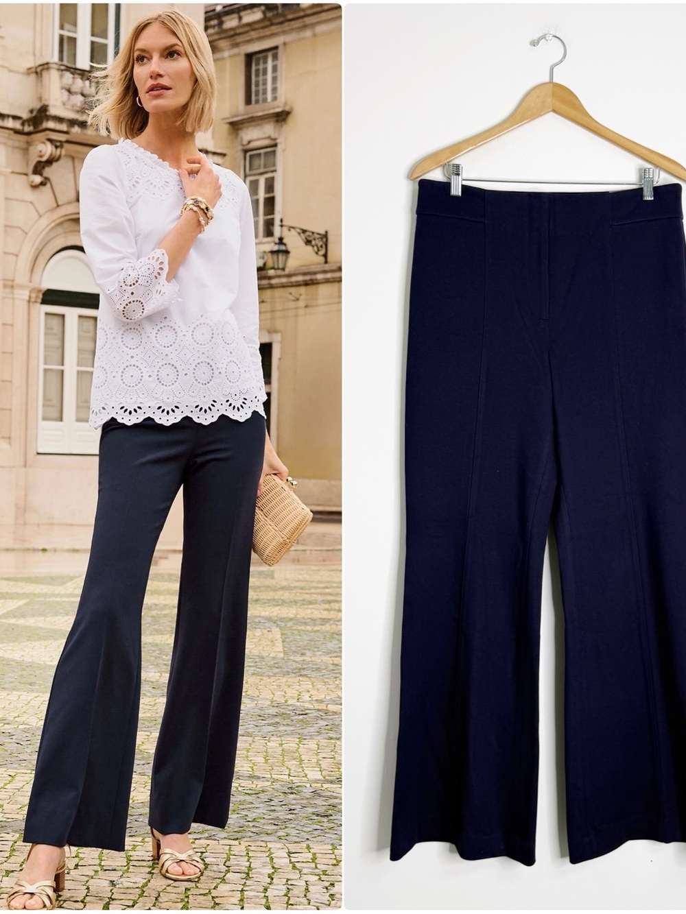 Talbots Providence Pant Size 12 Navy High Waist Flare Leg NWT